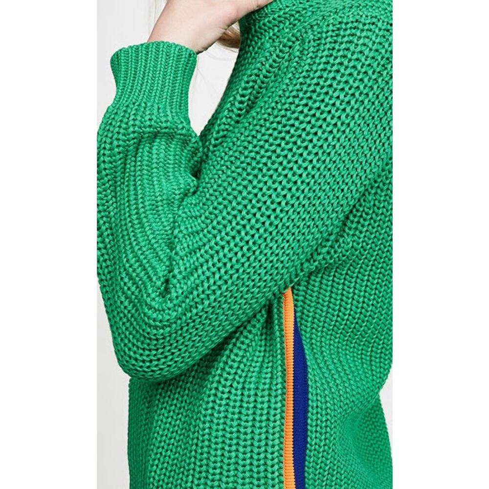 Tory Burch Sport Sweater Crewneck Side Striped Rainbow Green Size Medium - Picture 2 of 9